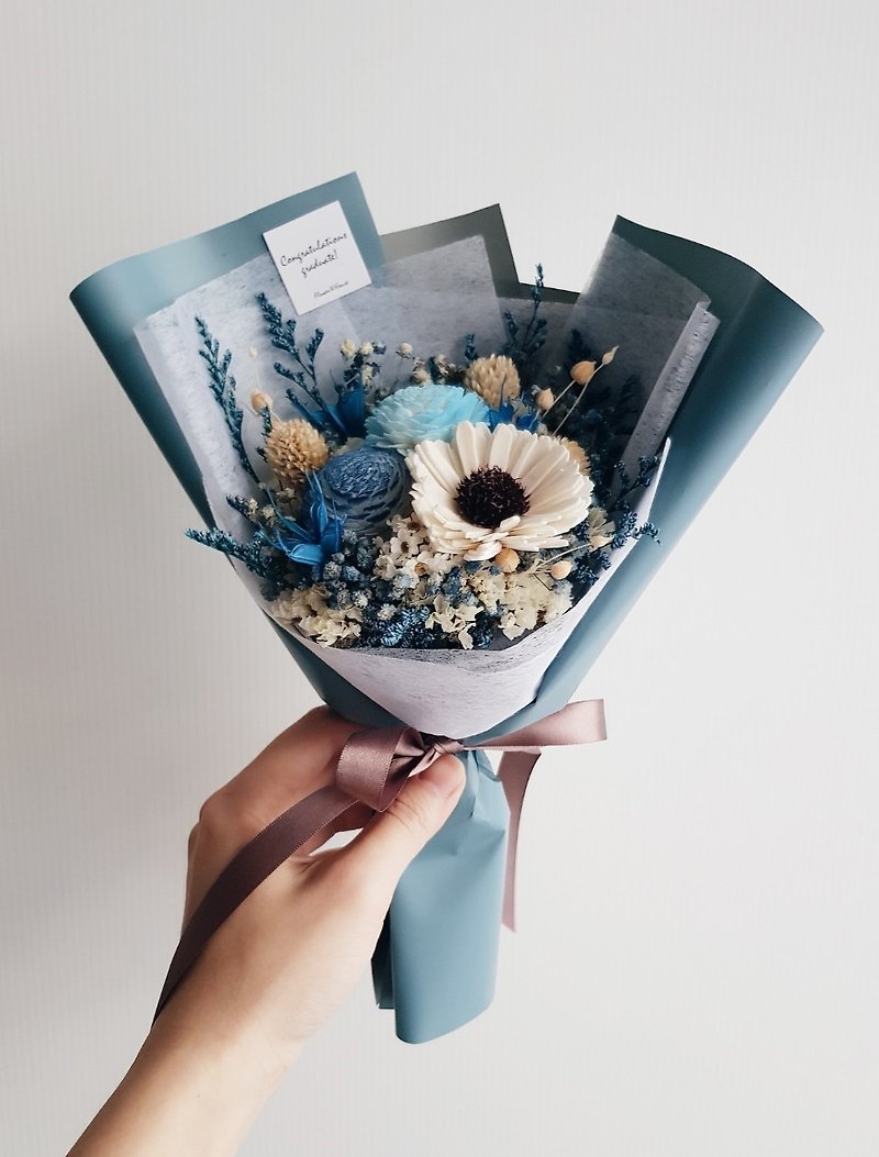 Dry flowers|Graduation bouquet|Blue hay sunflower bouquet M|Provincial home delivery|Welcome - ช่อดอกไม้แห้ง - พืช/ดอกไม้ สีน้ำเงิน