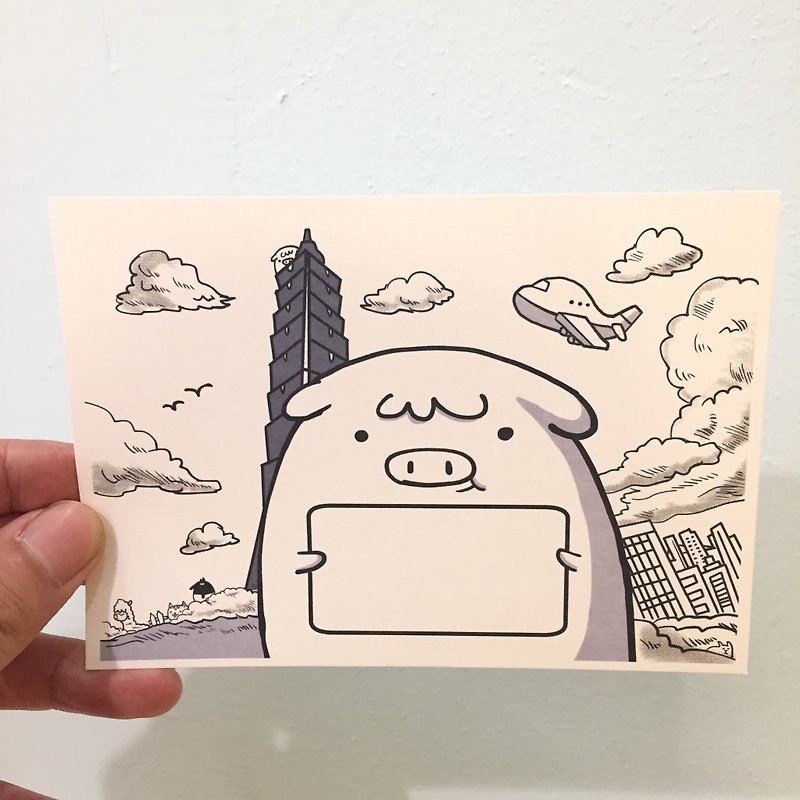 粉紅QQ豬明信片-台北旅行 (可自行填寫看板)