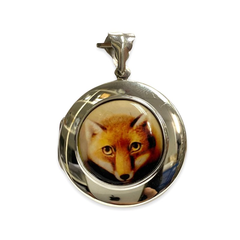 925 Sterling Silver Enamel Fox Locket Pendant Family Photo Quality - Necklaces - Sterling Silver Silver