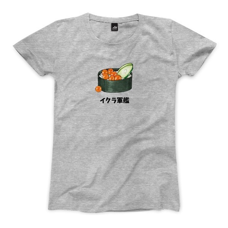 Salmon wolf ship - deep sash - female version of T-shirt - เสื้อยืดผู้หญิง - ผ้าฝ้าย/ผ้าลินิน สีเทา