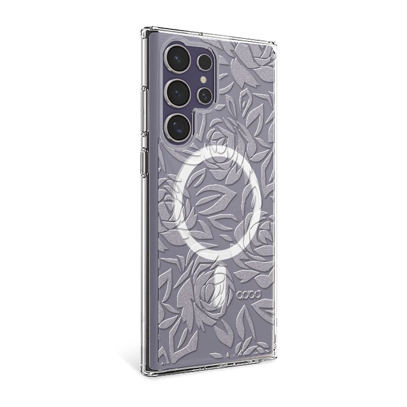 Samsung S25/S24/S23 Series Embossed Lightweight Military Standard Anti-fall Magnetic Phone Case - Transparent Rose - Phone Cases - Other Materials Multicolor