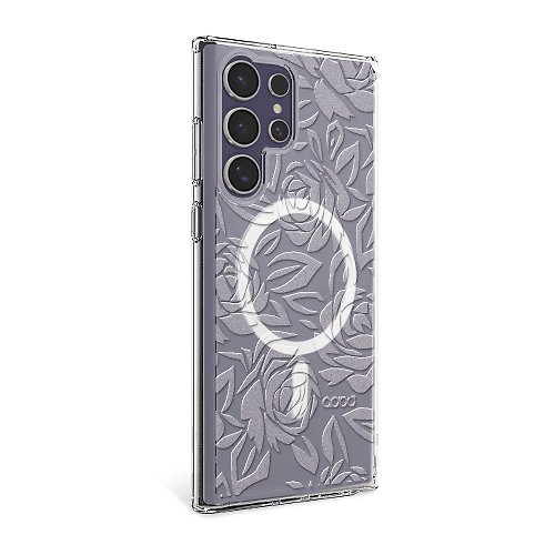 apbs 雅品仕 水晶彩鑽手機殼 Samsung S24 S23系列 浮雕感輕薄軍規防摔磁吸手機殼-透明玫瑰