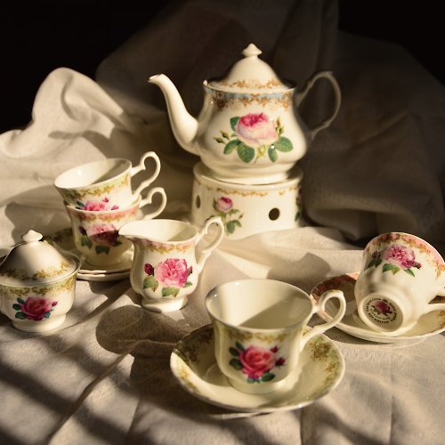 Roy Kirkham 英國Vintage Roses古典玫瑰園系列下午茶10件組-1壺6杯盤1糖1奶罐