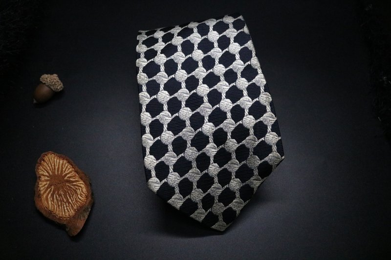 深夜藍網格領帶/型男商務百搭necktie - 領帶/領帶夾 - 絲．絹 多色