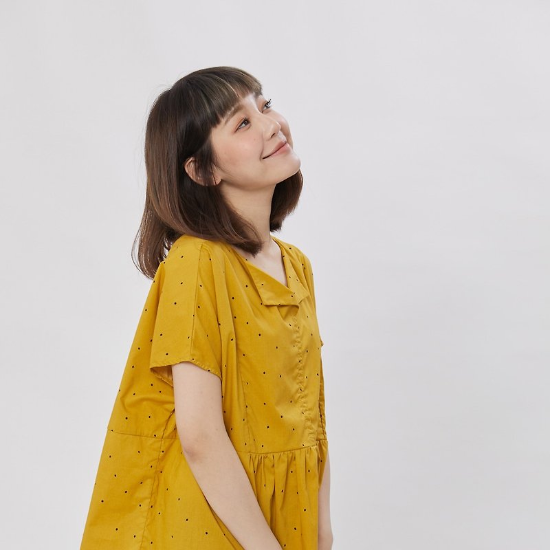 Triangle Relaxed Cotton Dots Top - トップス - コットン・麻 イエロー