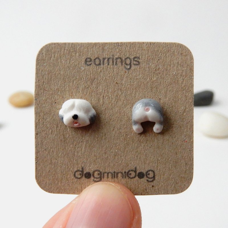 Old English Sheepdogฺ earrings with papercraft box for dog lovers. - Earrings & Clip-ons - Other Materials 