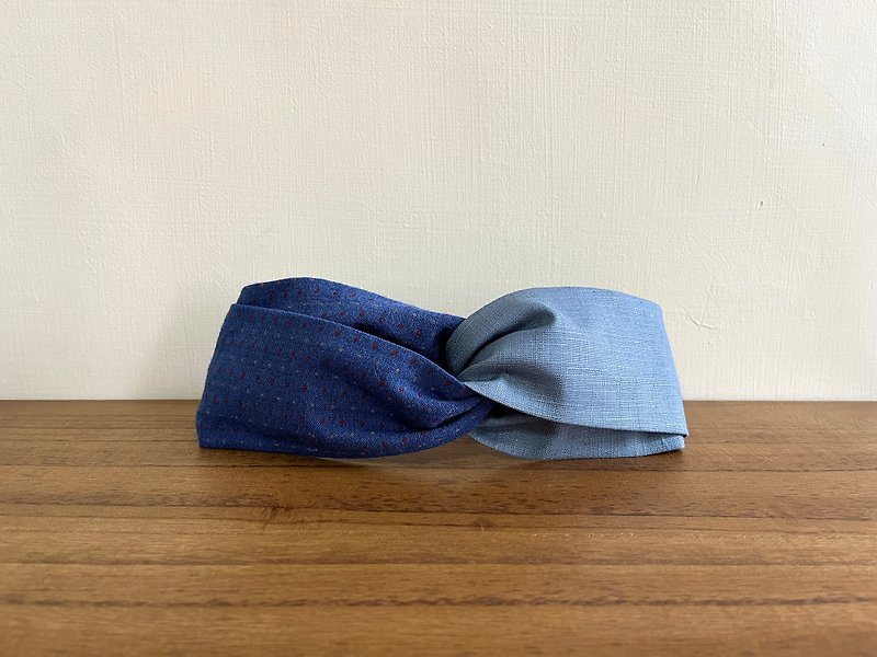 Japan's first dyed fabric/starry sky-grey blue/double-piece headband - ที่คาดผม - ผ้าฝ้าย/ผ้าลินิน สีน้ำเงิน