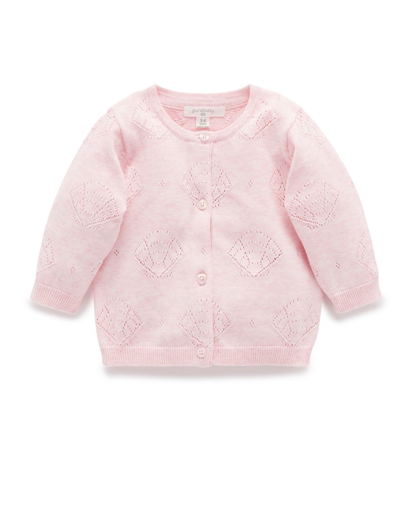 Australia Purebaby Organic Cotton Girls Knit Jacket 6M~1T Light Pink Shell Pattern - เสื้อโค้ด - ผ้าฝ้าย/ผ้าลินิน 
