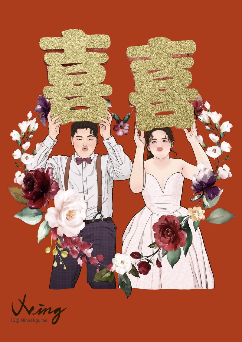 客製化電子圖檔*平面上色風人物肖像/似顏繪/婚禮訂製 - 其他 - 其他金屬 