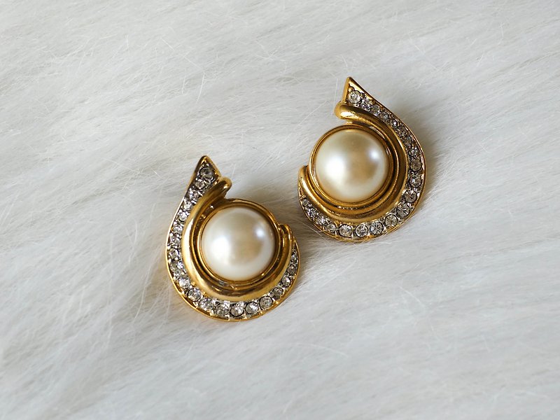 河水山 - 優雅貝珠水滴簡約女孩 古董珠寶輕飾品耳針式飾品 耳環