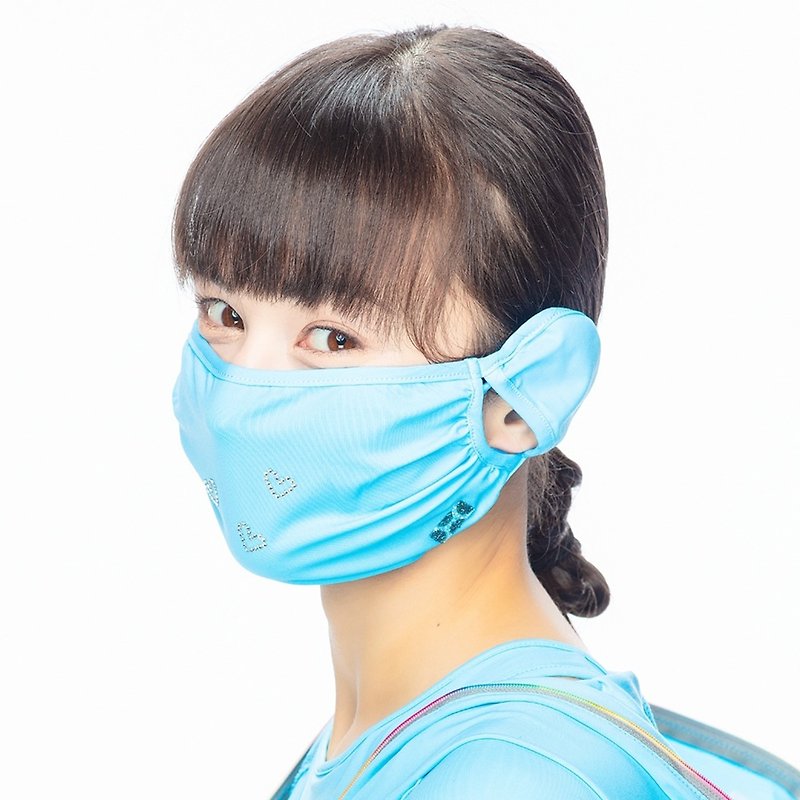 【HOII】Crystal Heart Mouth Mask - Blue - Face Masks - Polyester Blue