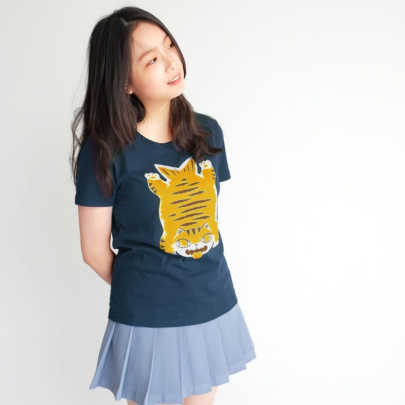 虎皮魚喵-中性Tshirt - 女 T 恤 - 棉．麻 藍色