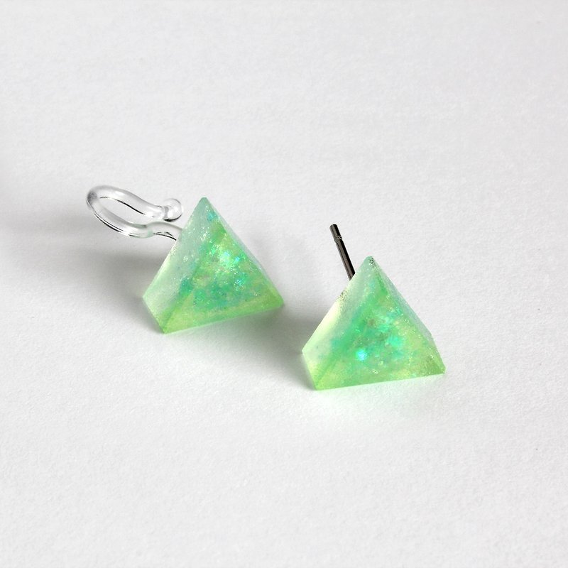 Triangle Resin Earring / Dazzling Lime / Single stud - Earrings & Clip-ons - Resin Green