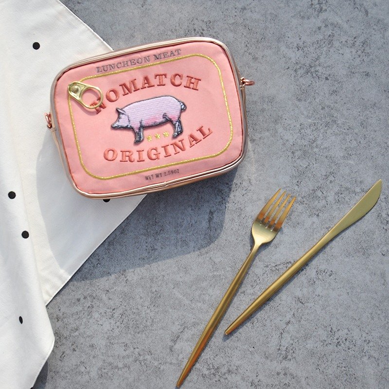 NoMatch不合設計午餐肉猪肉培根罐頭趣味時髦兩用手拿包小挎包 - 手拿包 - 真皮 粉紅色
