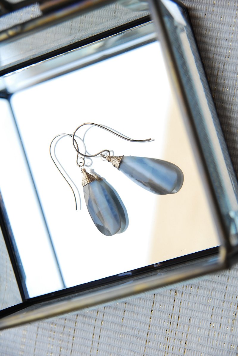 Semi-Precious Stones Earrings & Clip-ons Blue - 大きめブルーオパールのピアスno.11　１４kgf