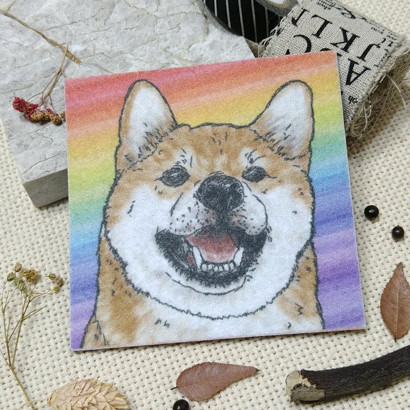 Shiba Inu-non-woven coaster-absorbent coaster~rainbow smudge - ที่รองแก้ว - เส้นใยสังเคราะห์ 