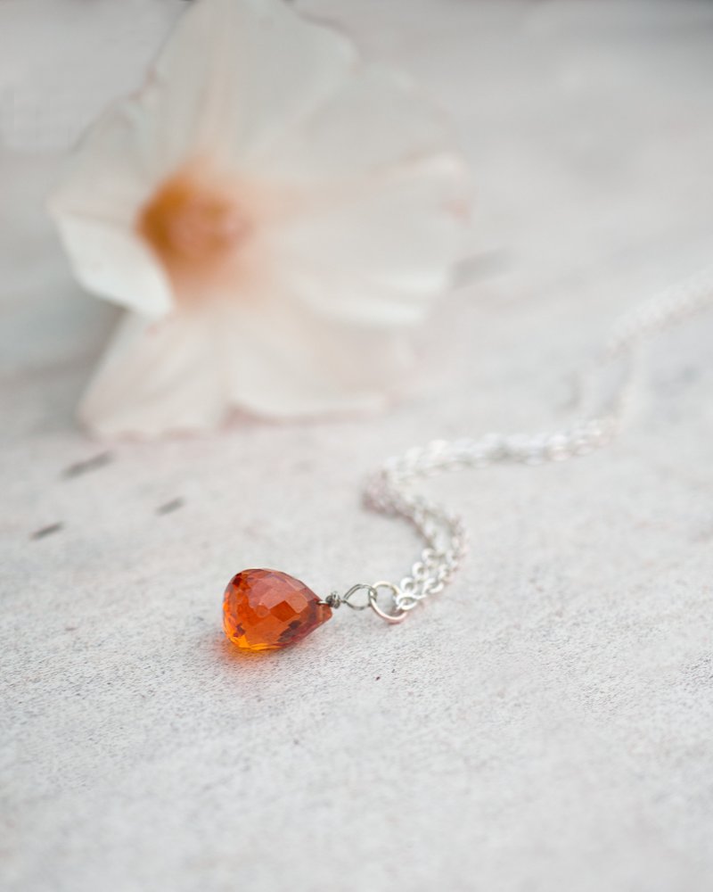 Orange Spinel Teardrop Necklace, 925 Silver, Sagittarius Crystal, Halloween - 項鍊 - 水晶 橘色