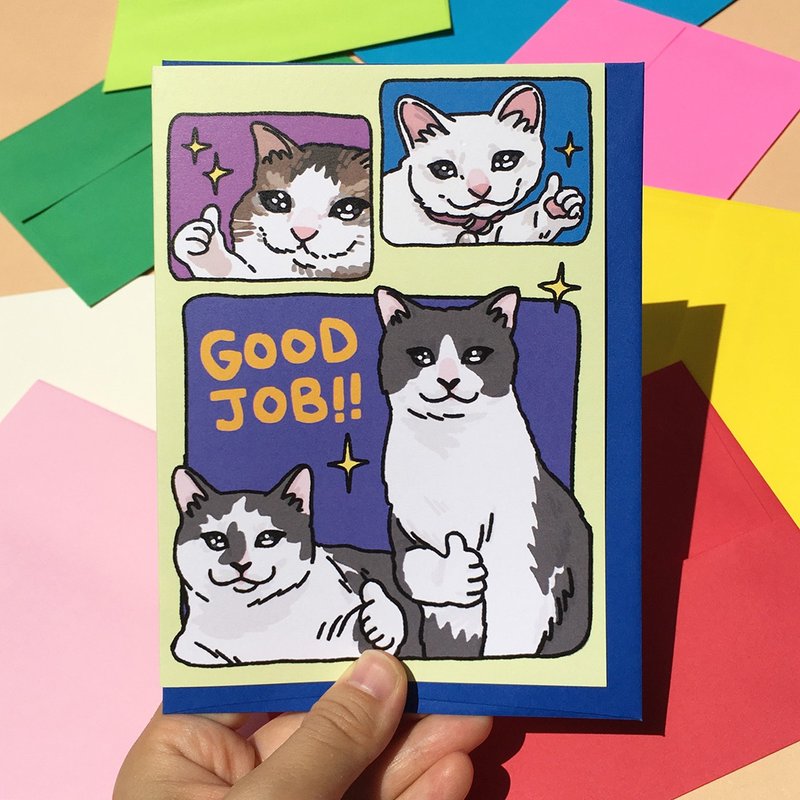 Greeting Card - Good Job Thumbs Up Cat Meme Card - 卡片/明信片 - 紙 