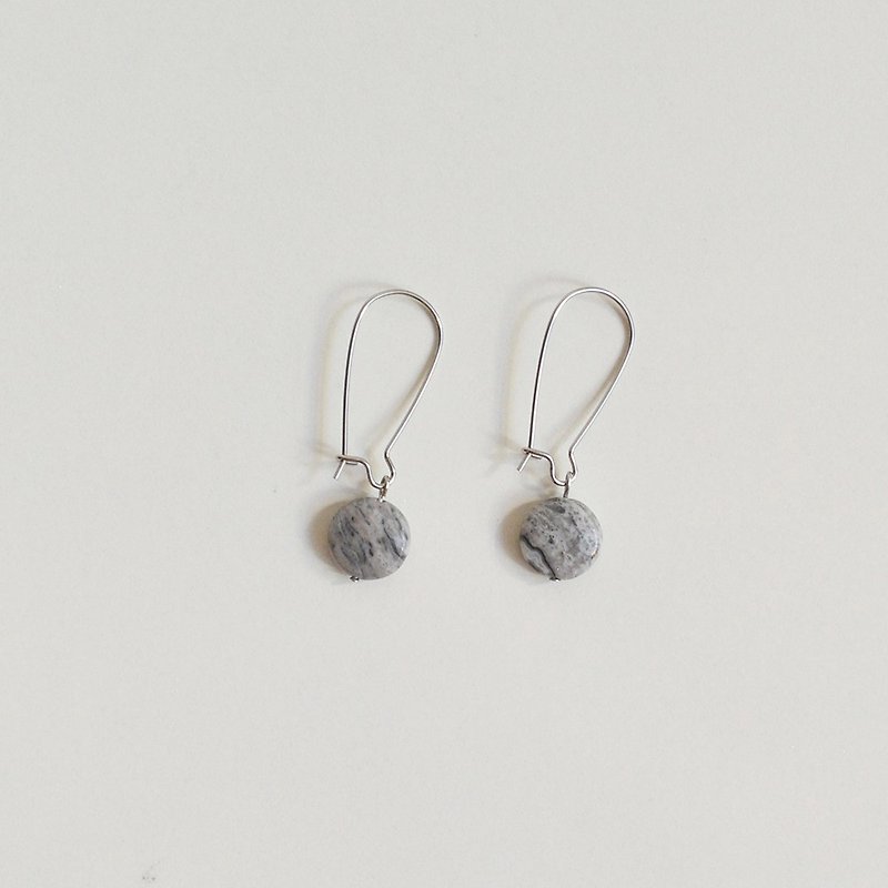 Natural stone earrings on the end of the map - Earrings & Clip-ons - Stainless Steel Gray