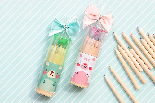 幸福朵朵 婚禮小物 花束禮物 (有包裝)可愛mini小熊12色彩色鉛筆(迷你隨身筒)畫圖 獎勵 兒童節