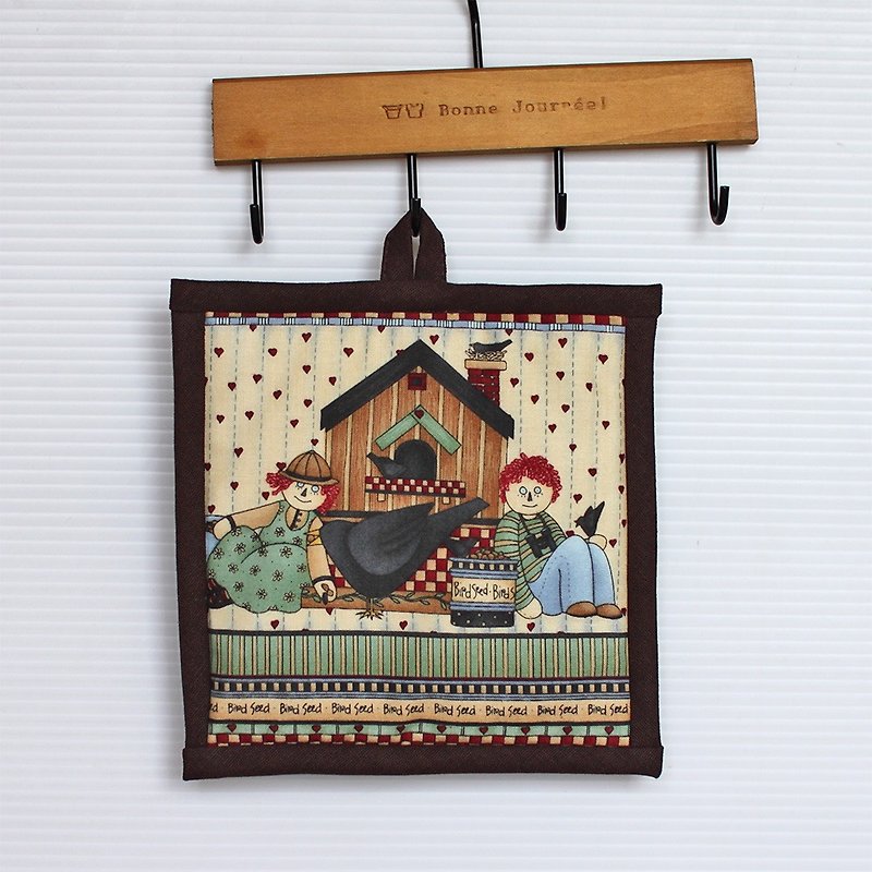 Rustic Country Style Insulating Mat No3 (Puppet. Bird. Bird seed) - Place Mats & Dining Décor - Cotton & Hemp Multicolor