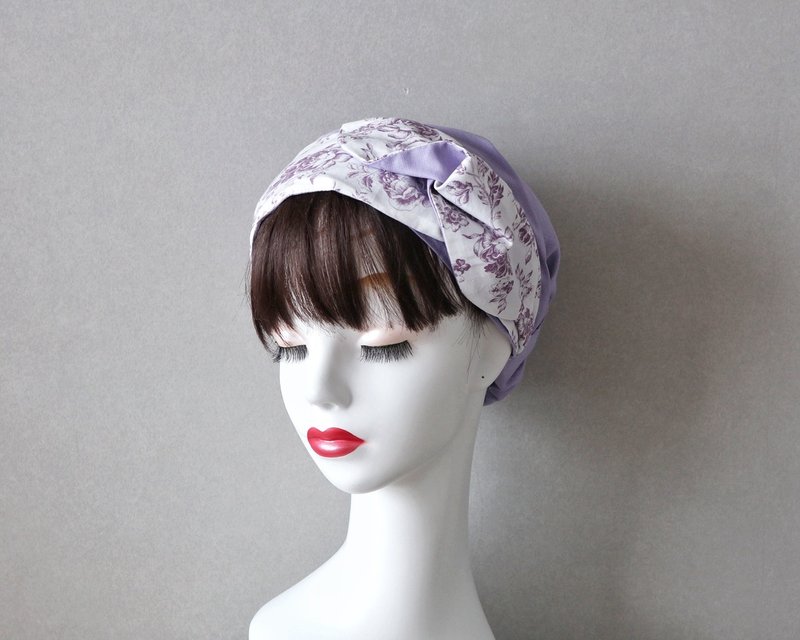 Violet flower lover sash ribbon and pale purple hair turban Medical cap/Care cap Care cap - เครื่องประดับผม - ผ้าฝ้าย/ผ้าลินิน สีม่วง