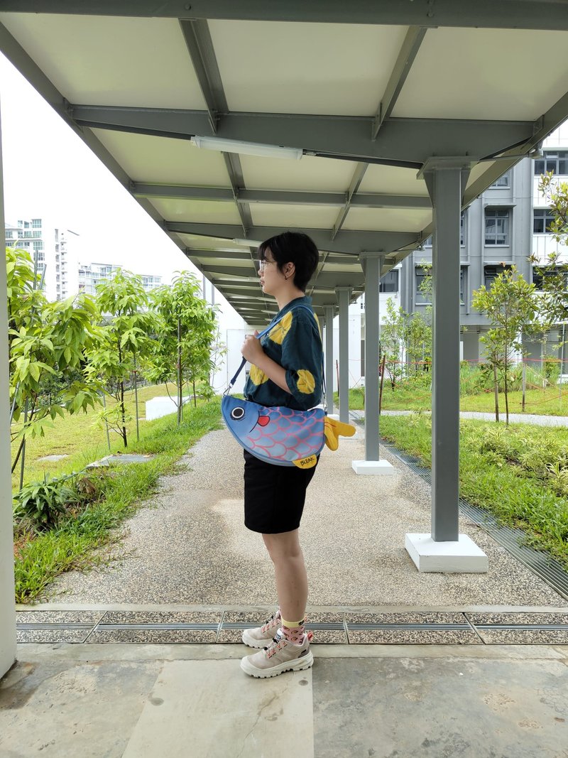 斜背魚袋 - 側背包/斜孭袋 - 聚酯纖維 藍色