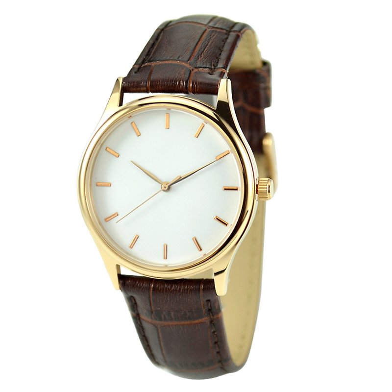 ローズゴールドの時計（ローズゴールドのバーネイルが付いた白い表面）ブラウンレザーベルト - 腕時計 ユニセックス - ステンレススチール カーキ