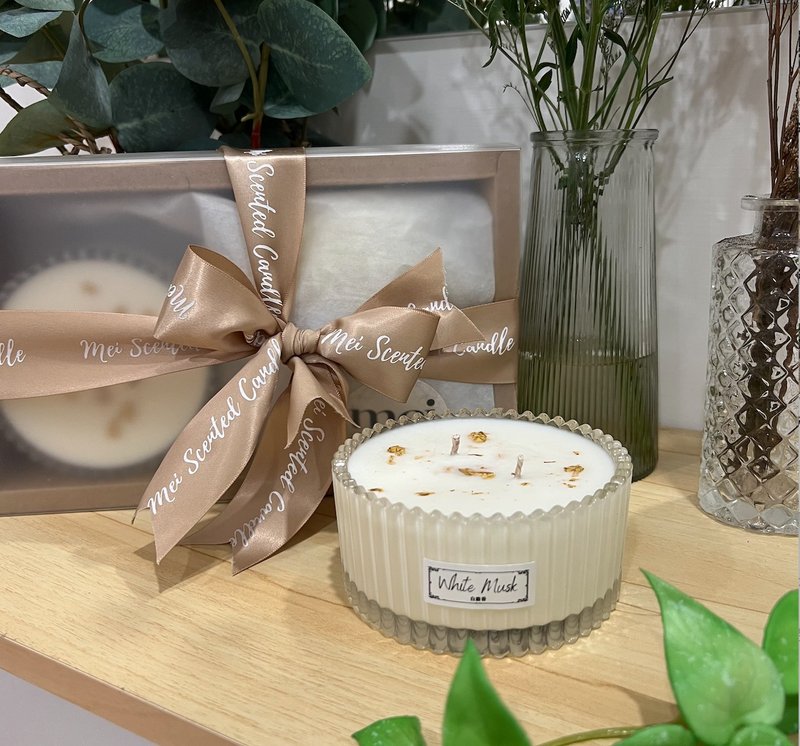 Mei Candle European Embossed Fragrance Candle Gift Box Double Candle Heart 200g Natural Soy Wax - เทียน/เชิงเทียน - แก้ว ขาว