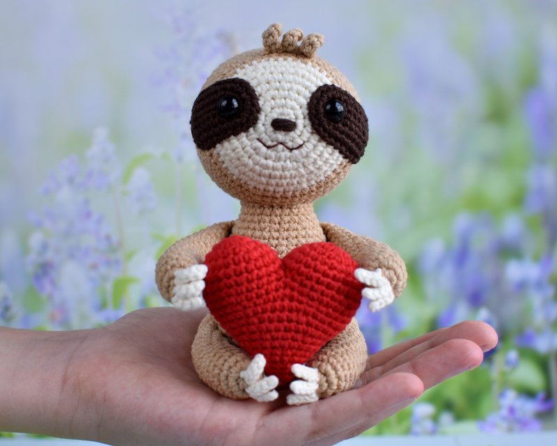 Plush sloth with heart /  Cute sloth gift / Love Sloths / Sloth Gifts - Stuffed Dolls & Figurines - Cotton & Hemp 