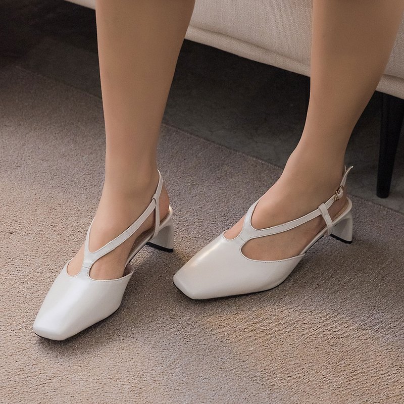 Vintage Mary Jane Sandals - Off-White - รองเท้าส้นสูง - หนังแท้ ขาว