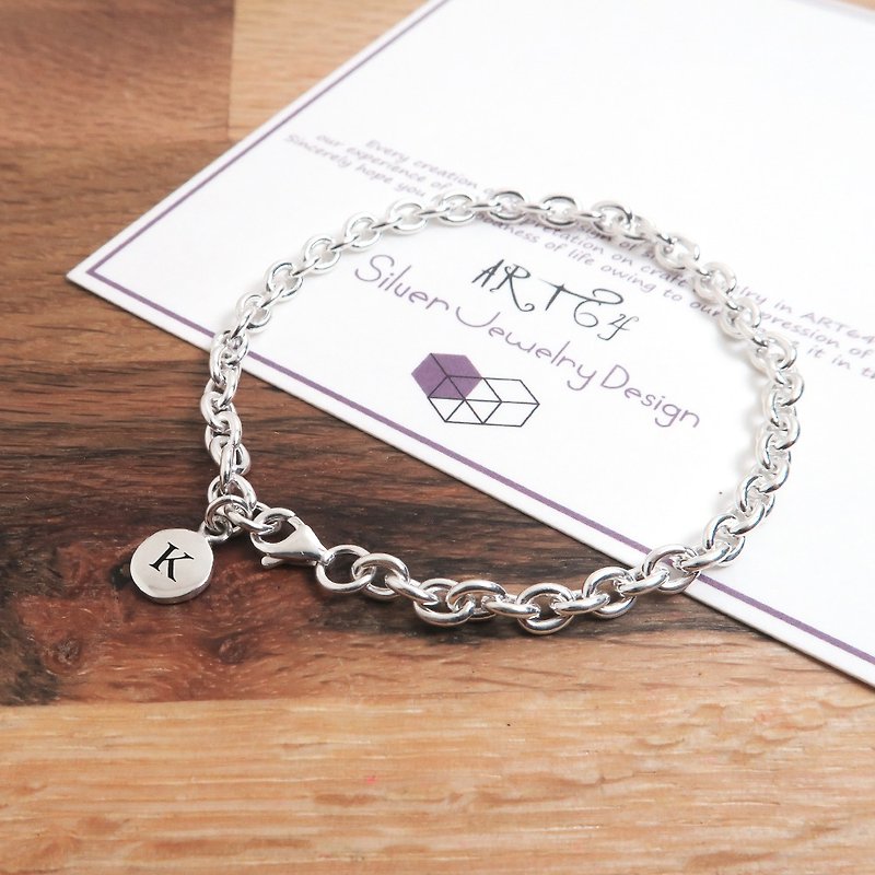 [Customized Gift] Wide Circle Circle Card Bracelet Boy Size 925 Sterling Silver Custom Lettering