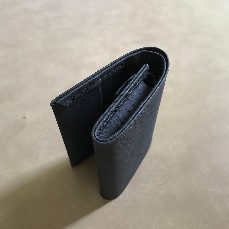 Paper Wallets Black - -Washed change short clip/black*vegetarian paper leather
