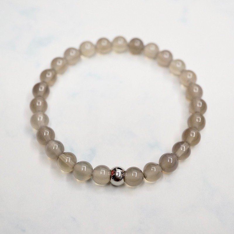 ITS-B915【Black Hair Crystal・Gray Stone・Gymban・Laborite】6mm Elastic Bracelet - Bracelets - Gemstone Black
