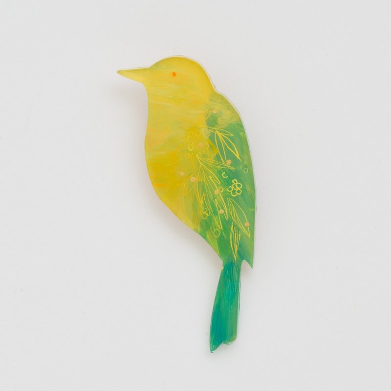 絵のブローチ【鳥】 - 胸針/心口針 - 壓克力 黃色