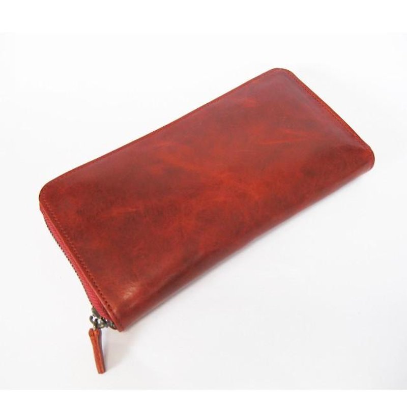 Genuine Leather Wallets - "BASIC" Round Fastener Long <RED>