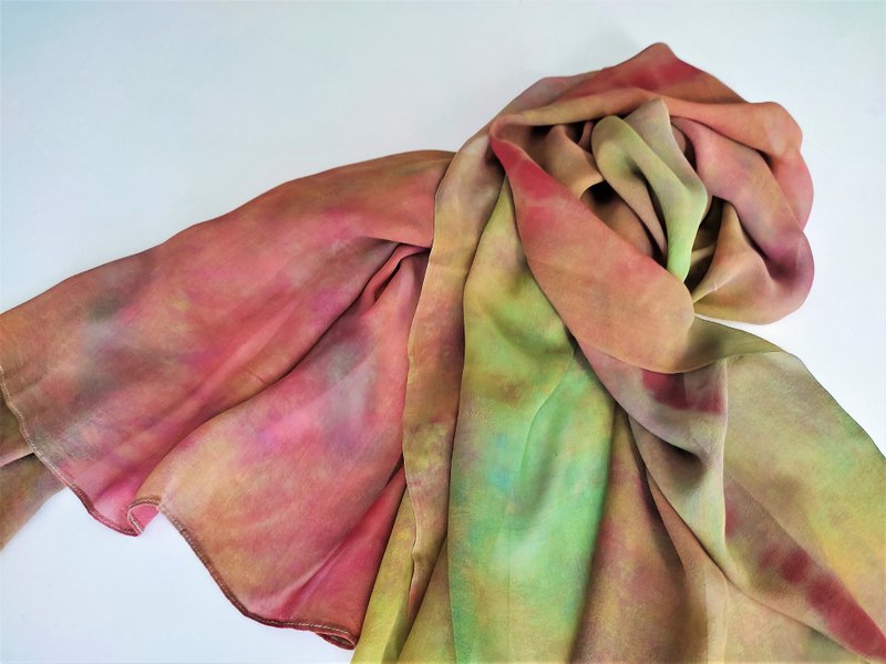 絲巾 Hand dyed silk scarf art Chiffon tie dye scarf Silk shawl Head scarf - 絲巾 - 絲．絹 多色
