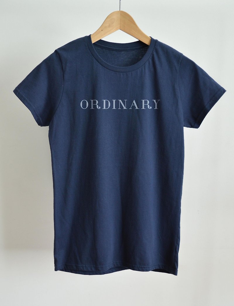 Ordinary-Ladies T-Shirt-Navy,Lettering,Typography,Text,Street Fashion,Graphic - T 恤 - 棉．麻 