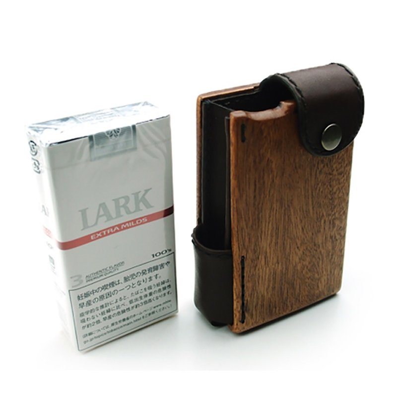 Wood & Leather Case for Cigarette Soft Package Long Size - 收納箱/收納用品 - 木頭 咖啡色