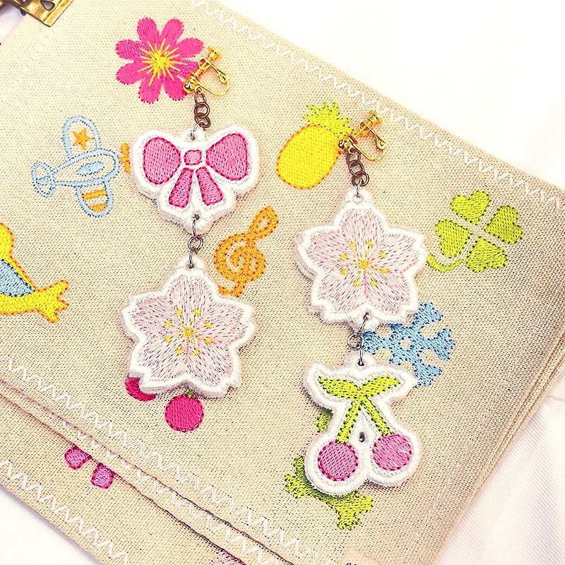 [Accessories] Spring Earring Party | Embroidered Earring Keychain_Multiple pictures and colors can be freely matched - Earrings & Clip-ons - Thread Multicolor