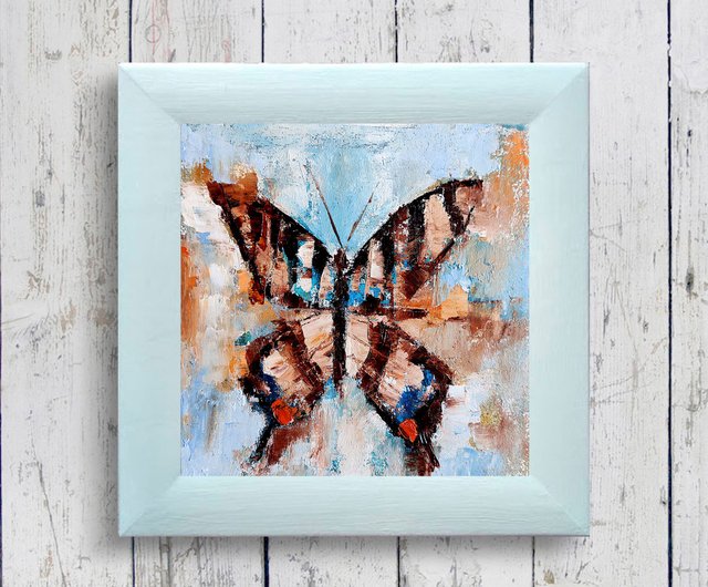 蝶のオリジナル絵画、昆虫のウォールアート、モナーク蝶の絵、手工油畫
