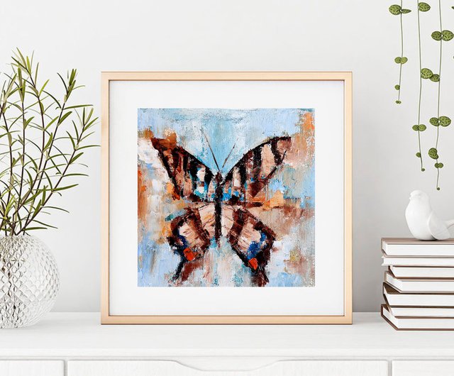 蝶のオリジナル絵画、昆虫のウォールアート、モナーク蝶の絵、手工油畫