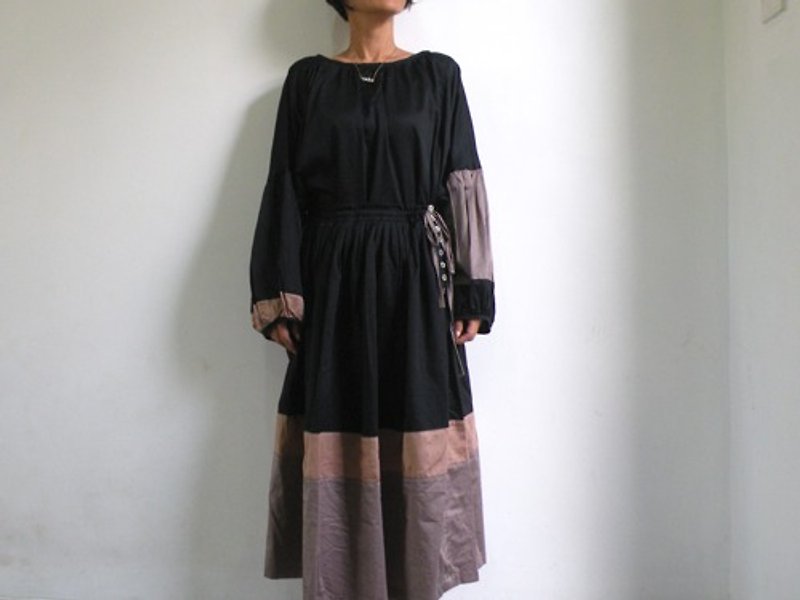 Color combination pleated skirt / gray - กระโปรง - ผ้าฝ้าย/ผ้าลินิน 