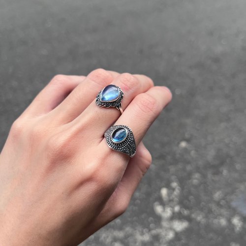 Xiyingyao 925シルバーアクアマリン天然石ライブリング