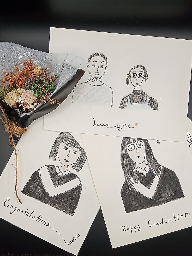Customized Graduation Postcard with Face Painting, Heartfelt Valentine’s Day Commemorative Photo with Photo Frame - ภาพวาดบุคคล - กระดาษ 