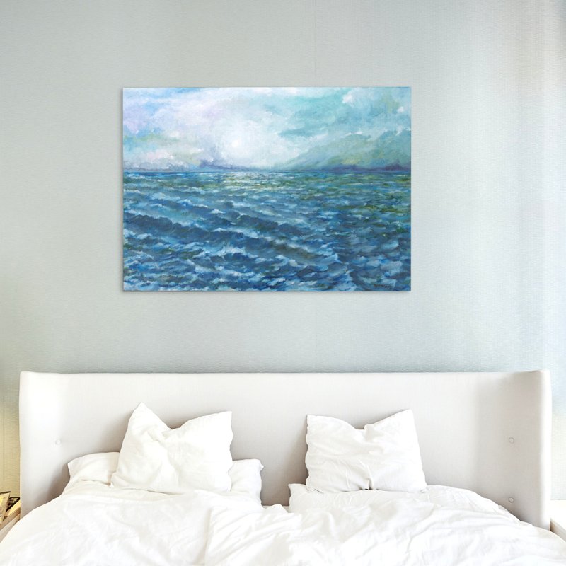 海景原創藝術油畫牆面裝飾與海景夜海月光 - 海報/掛畫 - 其他材質 藍色