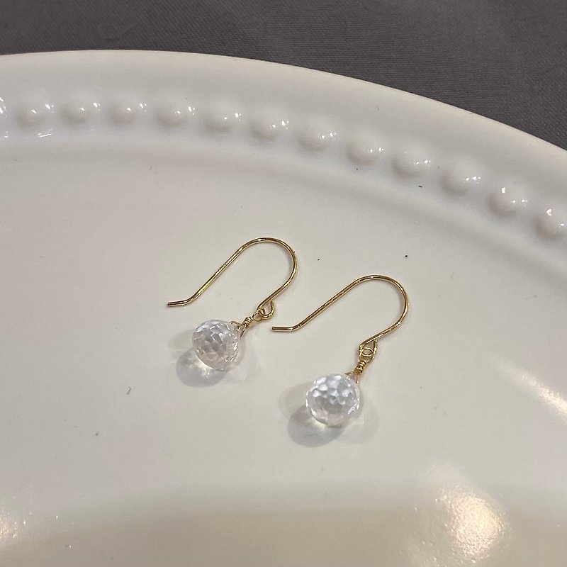[K18 GOLD] 18K Drop Cubic Zirconia Hook Earrings 18KP14 April Birthstone [SOLID GOLD] - ต่างหู - โลหะ ขาว