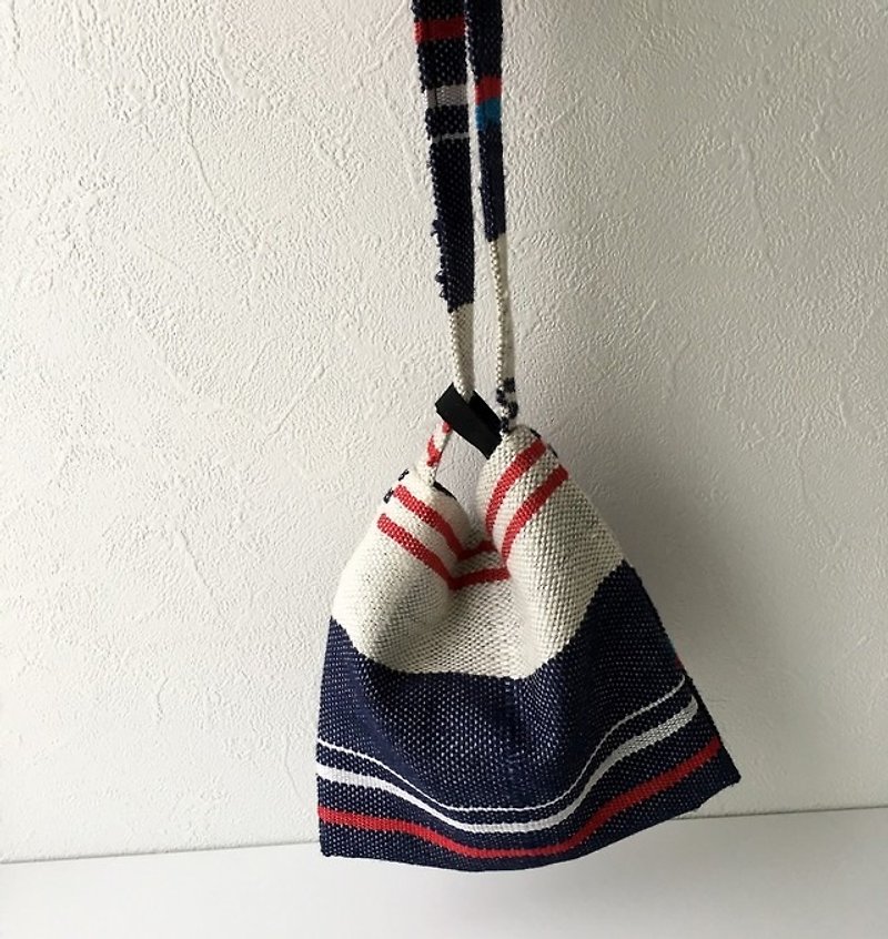 Also becomes purse to become even yukata "hand-woven tricolor mini bag" 2 - Handbags & Totes - Cotton & Hemp Blue