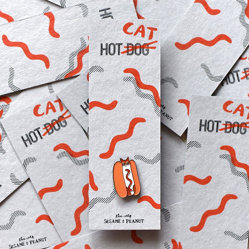 Cat Hot Dog HOT CAT Metal Brooch Pin Orange Cat Peanut