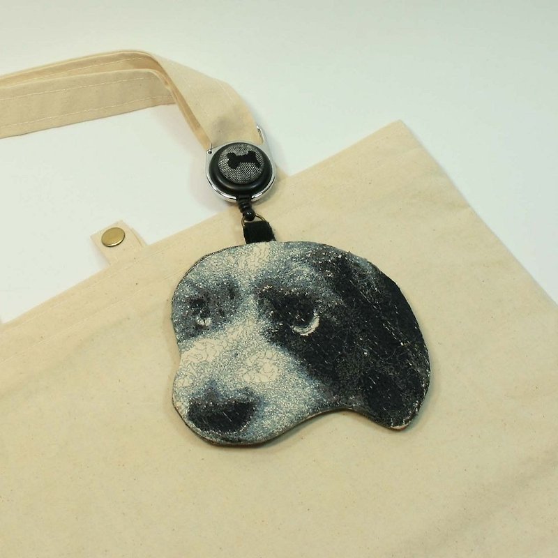 Embroidery ID Cover 04--Dog Head - ที่ใส่บัตรคล้องคอ - ผ้าฝ้าย/ผ้าลินิน สีดำ